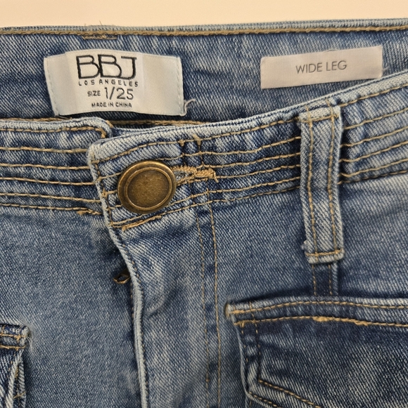 BBJ Los Angeles High Rise Wide Flare Leg Cargo Jeans Size 1/25 Y2K Streetwear - Picture 5 of 13